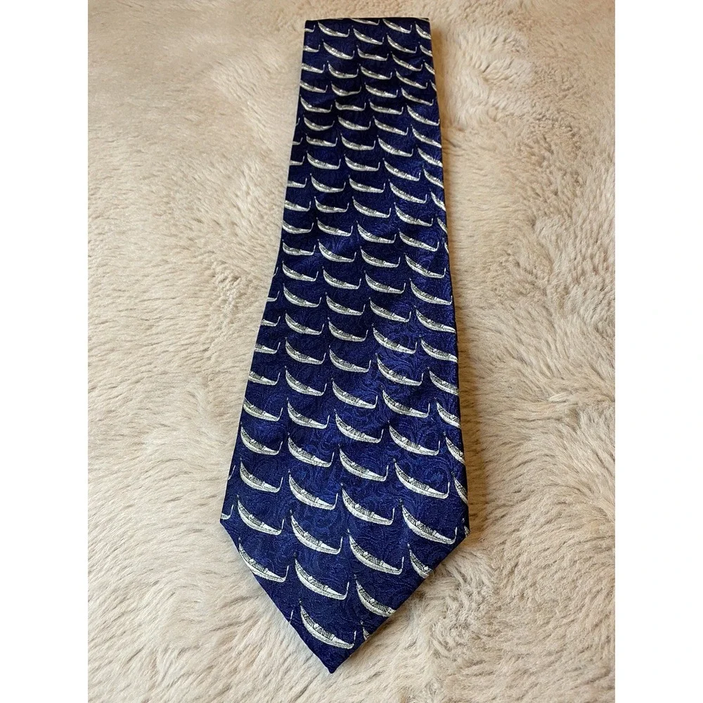 Fabris Venezia MENS TIE NECKTIE Silk 100% Italy Canoe Boat Navy Blue/Silver